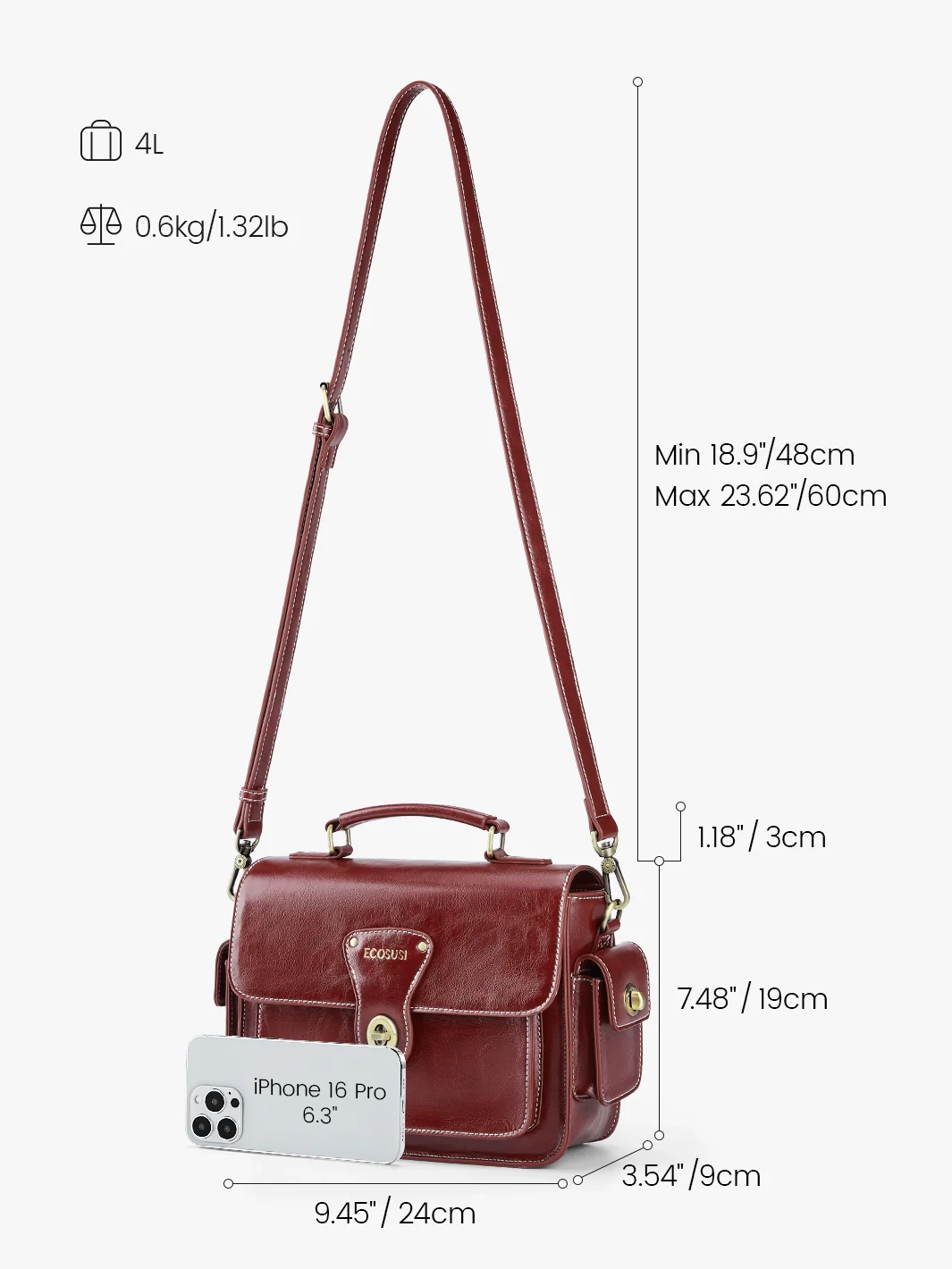 Alison Vintage Vegan Leather Crossbody Bag - Image 3