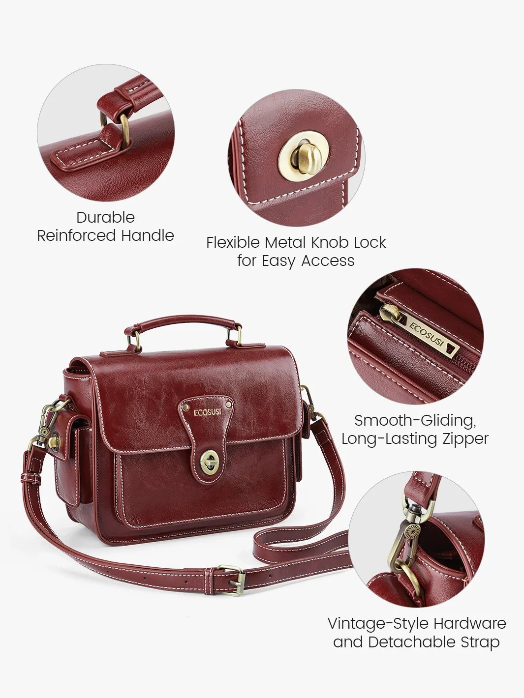 Alison Vintage Vegan Leather Crossbody Bag - Image 7