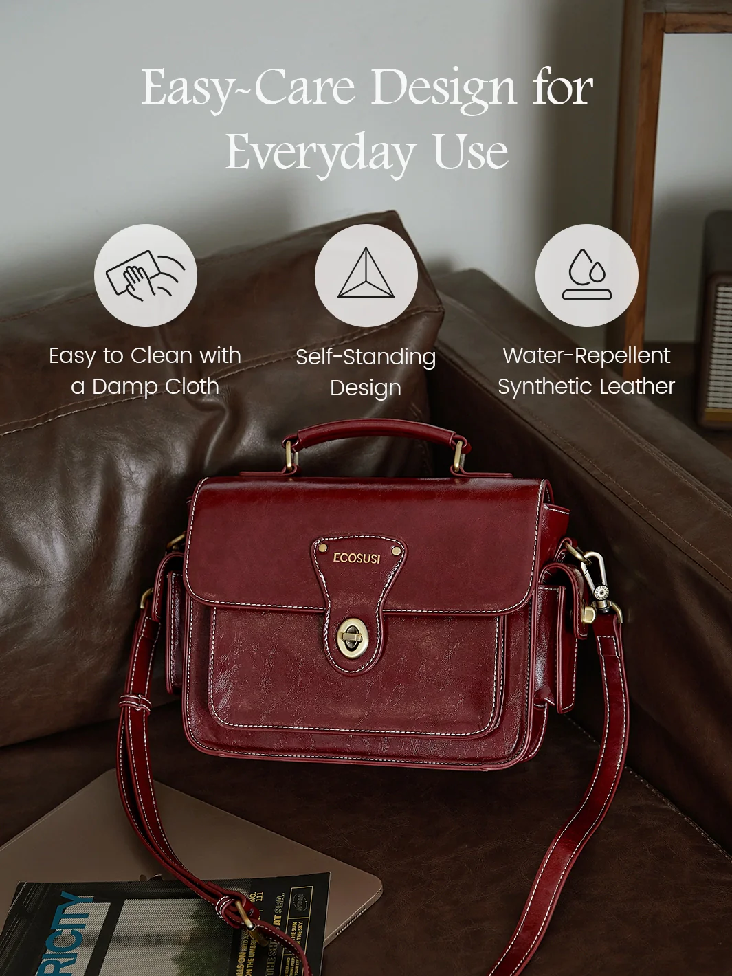 Alison Vintage Vegan Leather Crossbody Bag - Image 9