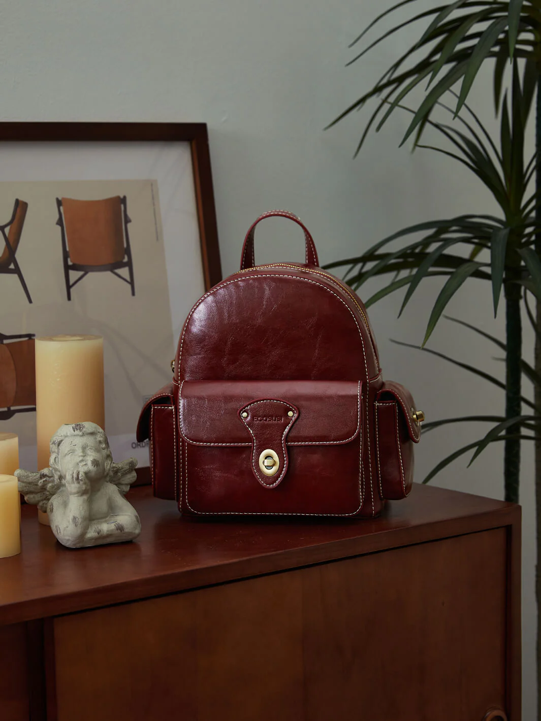 Alison Vintage Vegan Leather Mini Backpack - Image 10