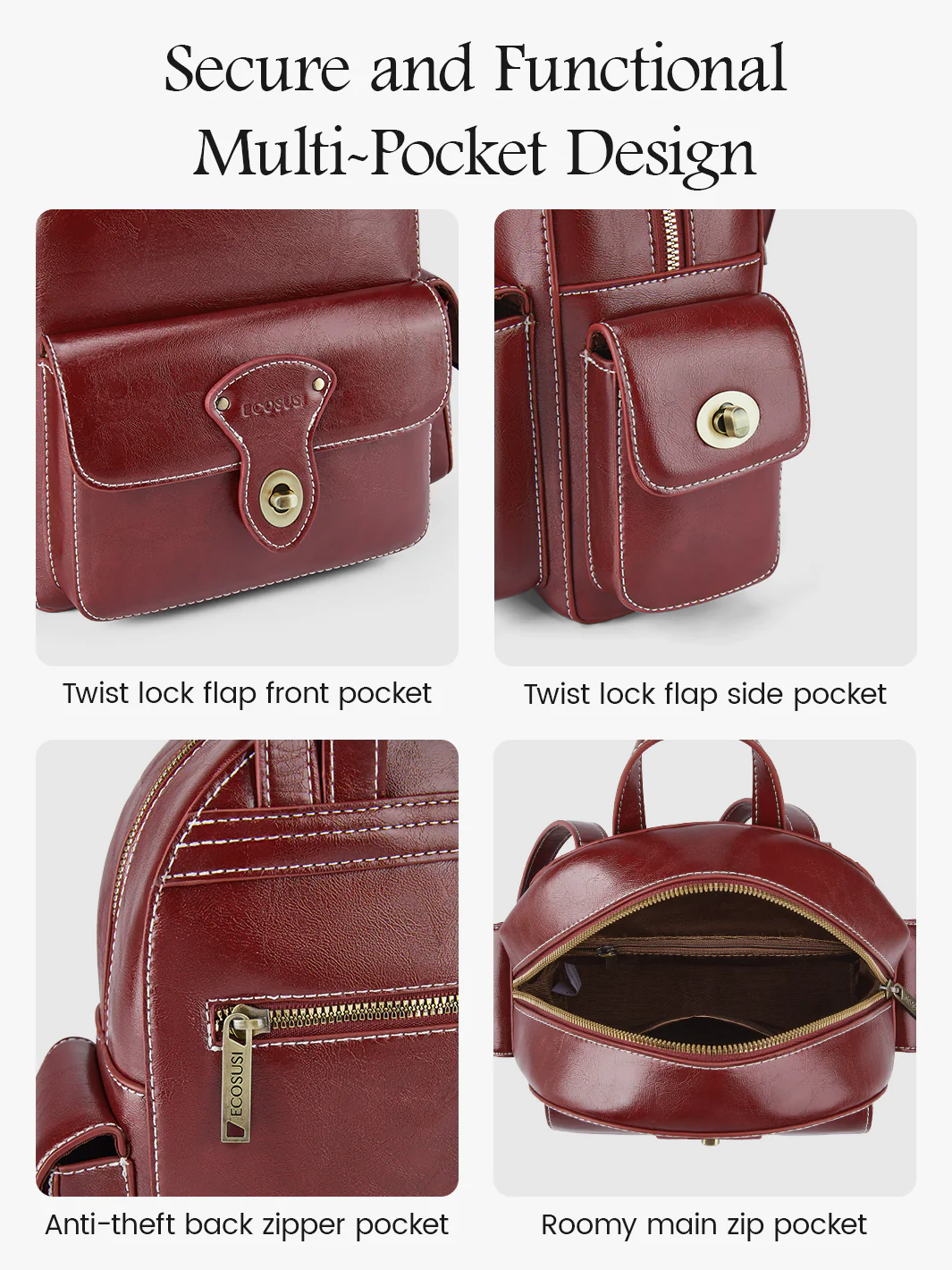 Alison Vintage Vegan Leather Mini Backpack - Image 5