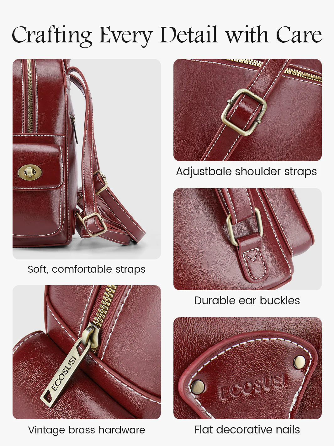 Alison Vintage Vegan Leather Mini Backpack - Image 6