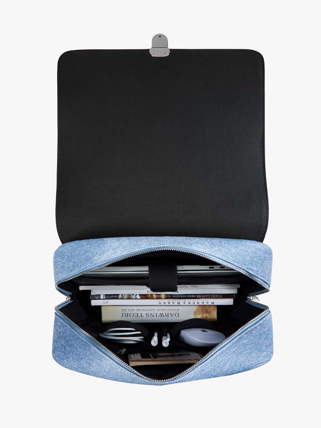 Denim-Inspired PU Fabric 15.6-Inch Backpack - Image 10