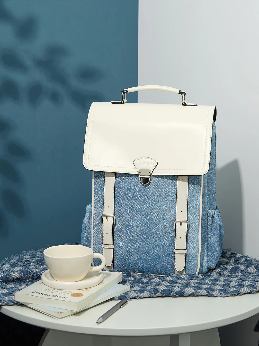 Denim-Inspired PU Fabric 15.6-Inch Backpack - Image 2