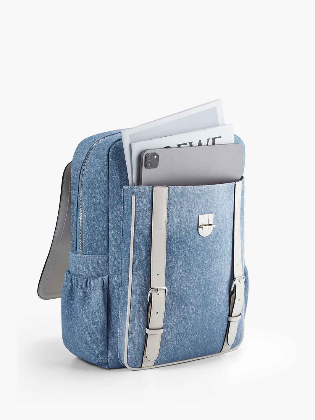 Denim-Inspired PU Fabric 15.6-Inch Backpack - Image 6