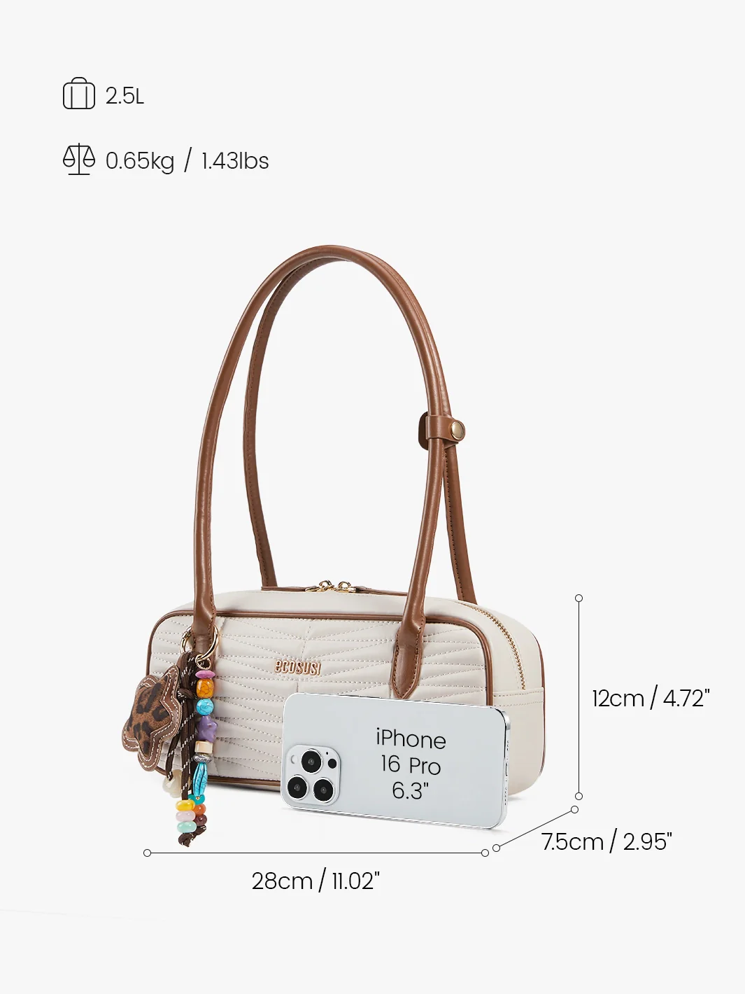 Elise Quilted Vegan Leather Baguette Bag - Image 3