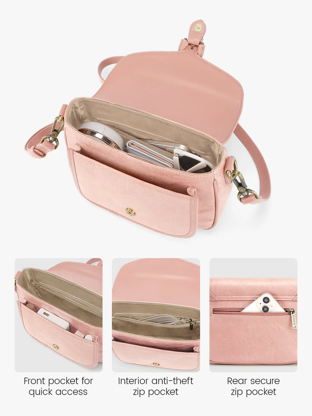Evelina Washable Paper Vintage Saddle Crossbody - Image 39
