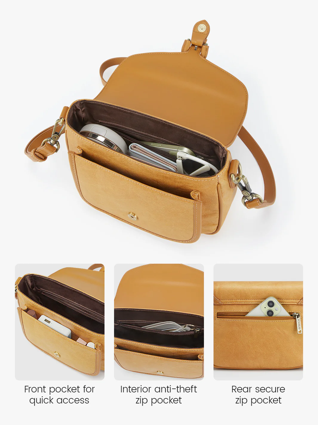 Evelina Washable Paper Vintage Saddle Crossbody - Image 5