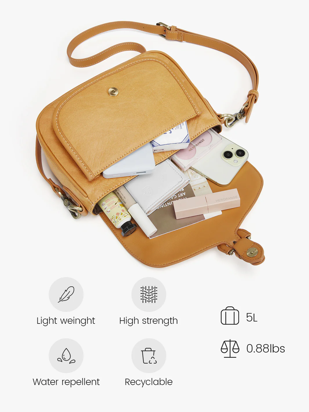 Evelina Washable Paper Vintage Saddle Crossbody - Image 6