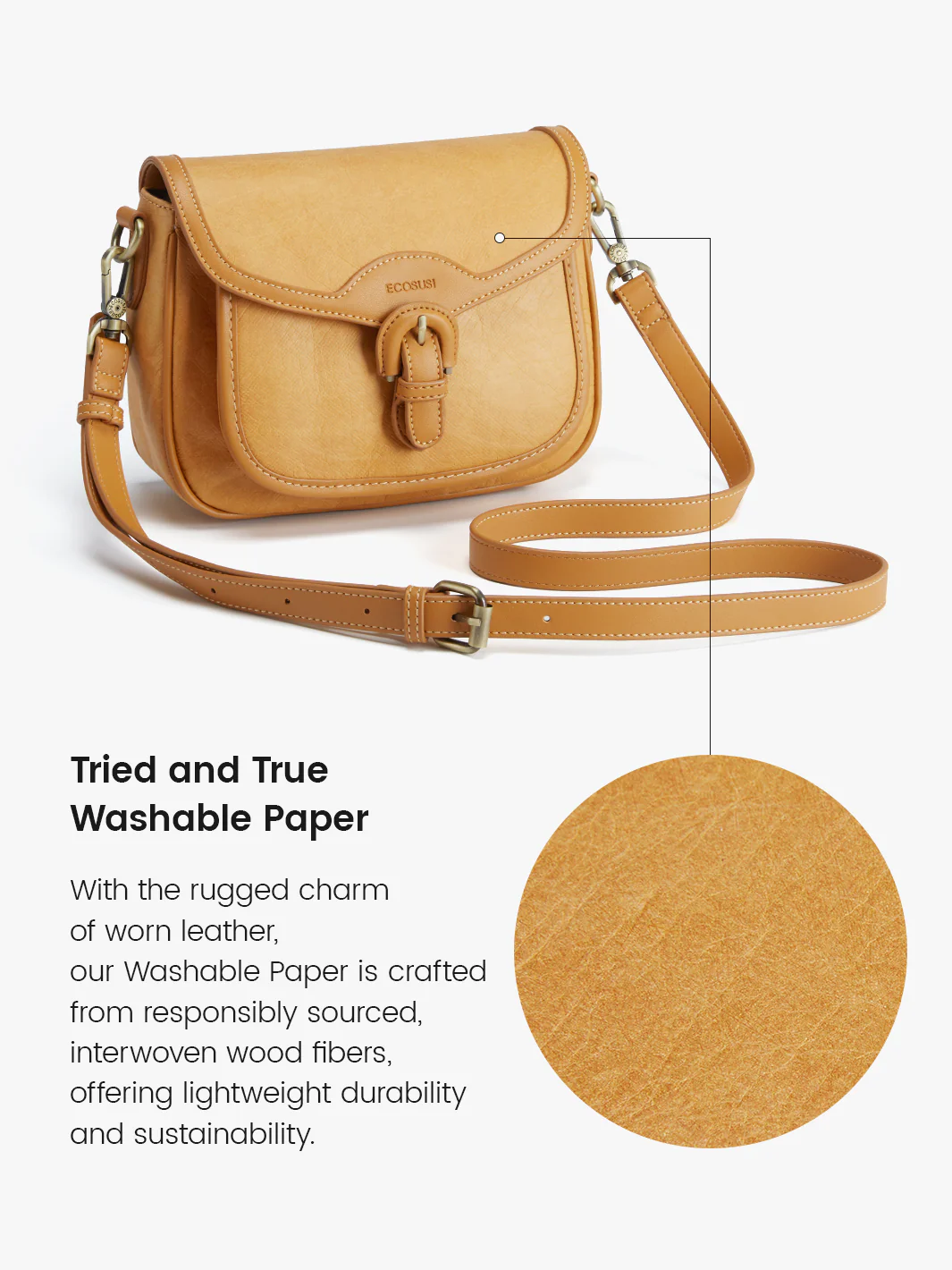 Evelina Washable Paper Vintage Saddle Crossbody - Image 7