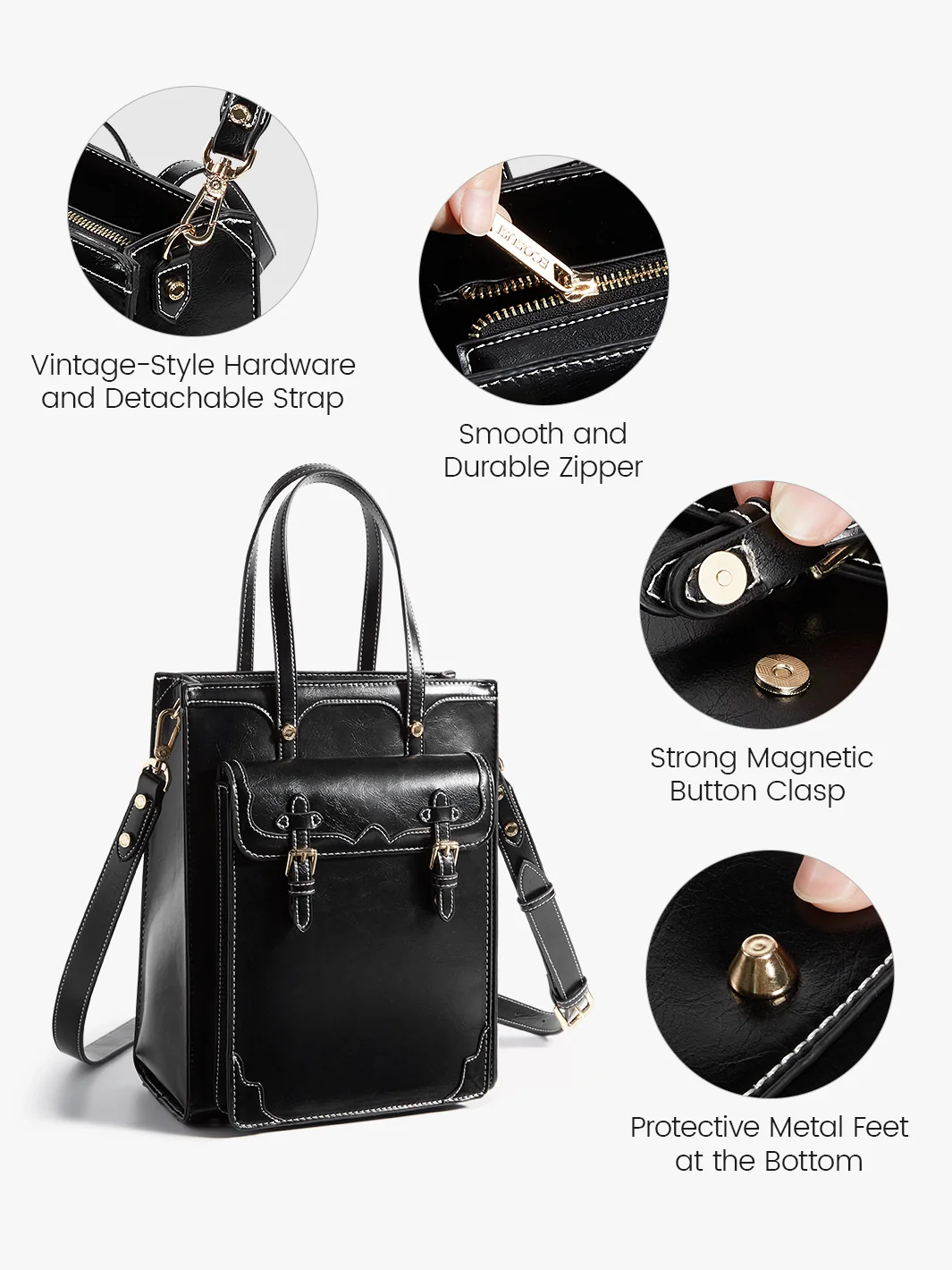 Evelyn Retro PU Leather Tote - Image 9