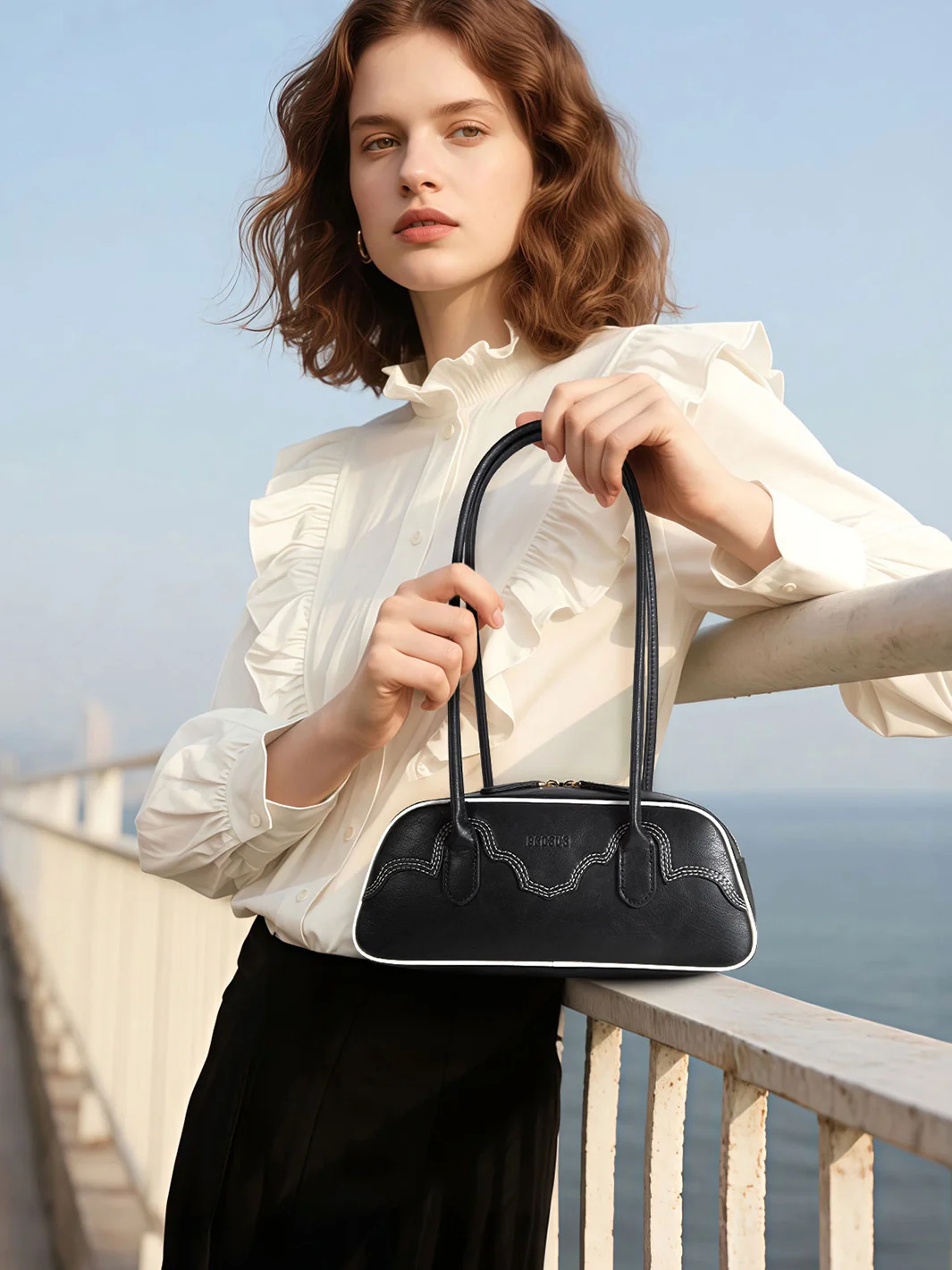 Evelyn Vegan Leather Baguette Bag - Image 13