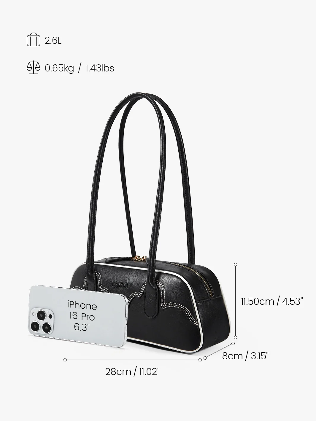 Evelyn Vegan Leather Baguette Bag - Image 3