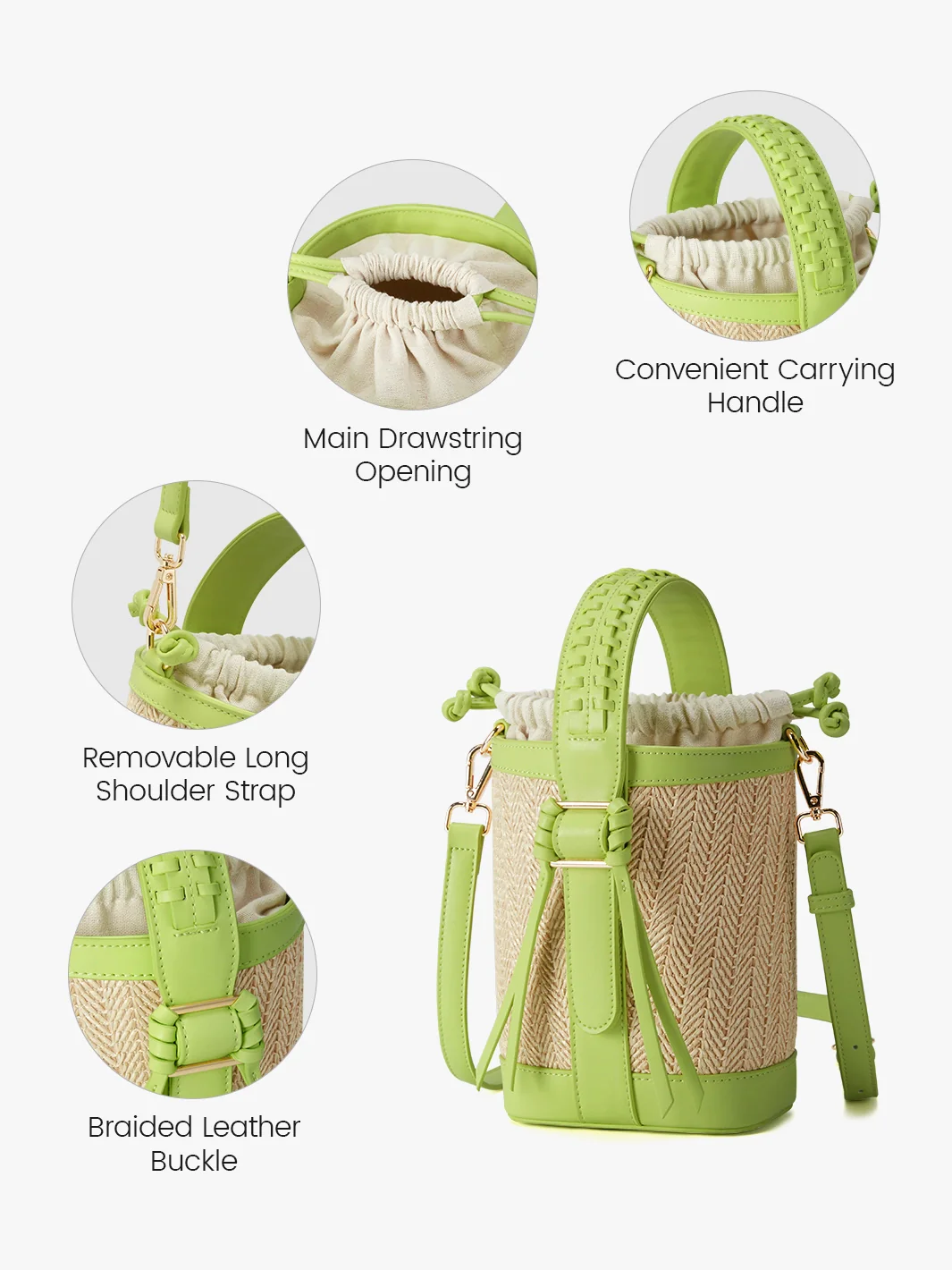 Marina Raffia Straw Bucket Bag - Image 15