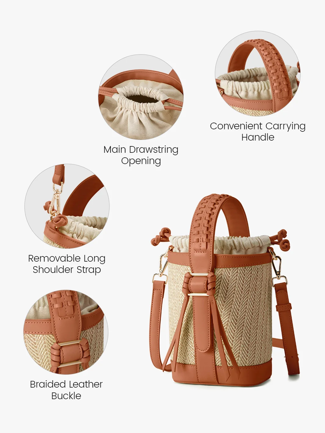 Marina Raffia Straw Bucket Bag - Image 5