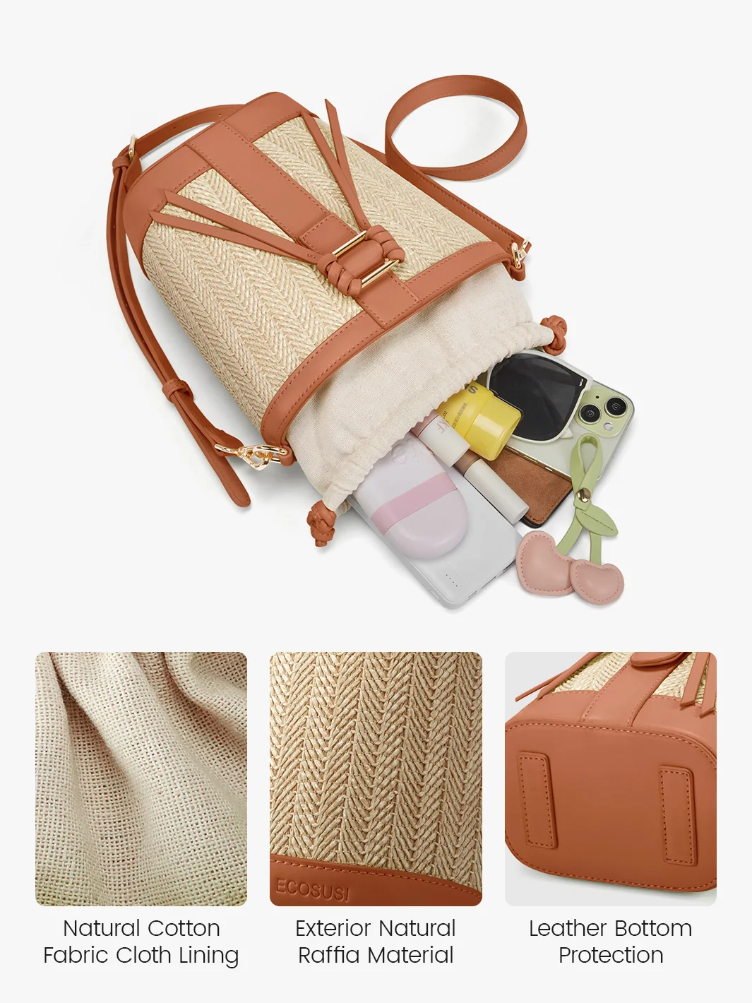 Marina Raffia Straw Bucket Bag - Image 6