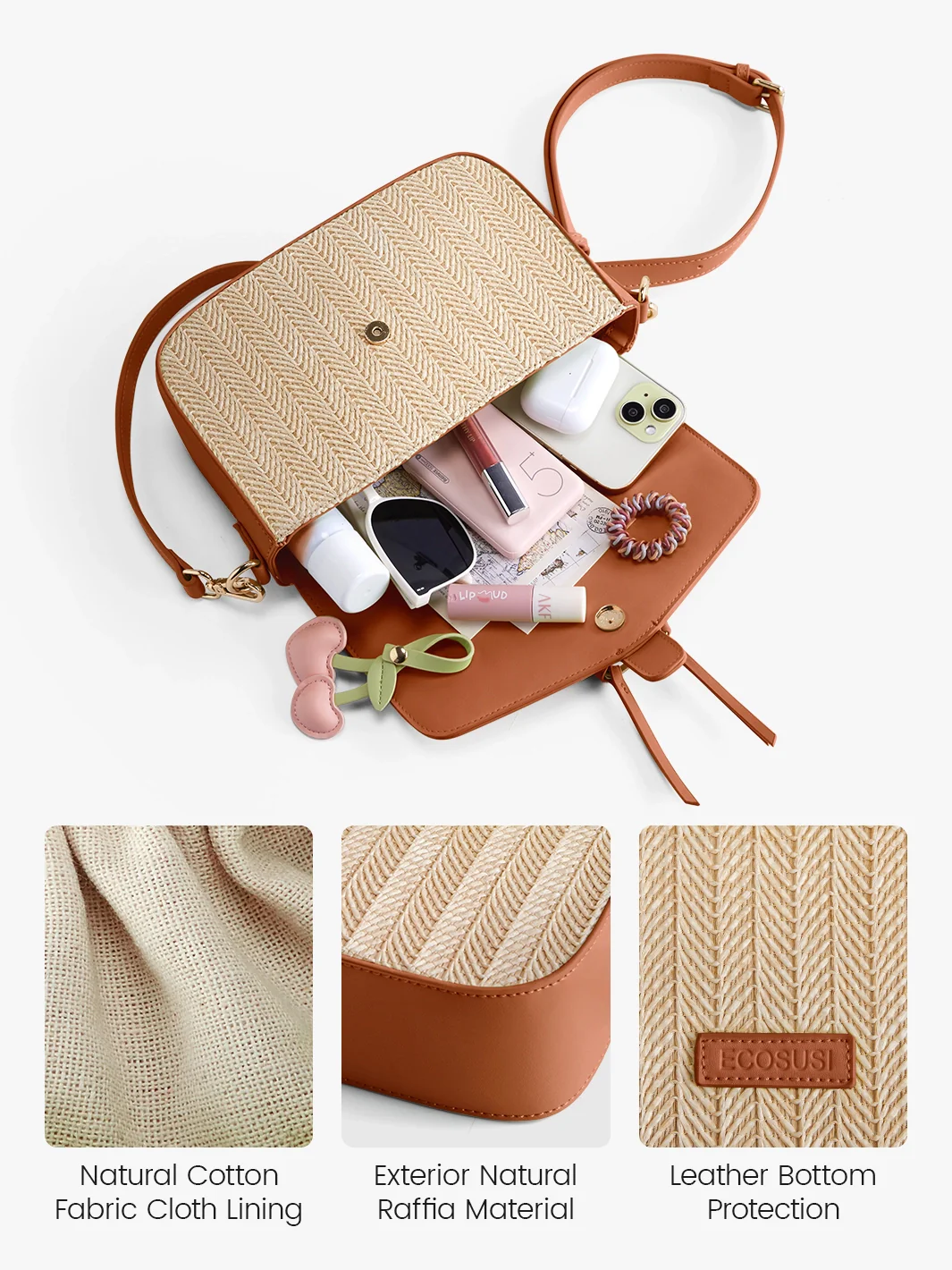 Marina Raffia Straw Crossbody Bag - Image 7