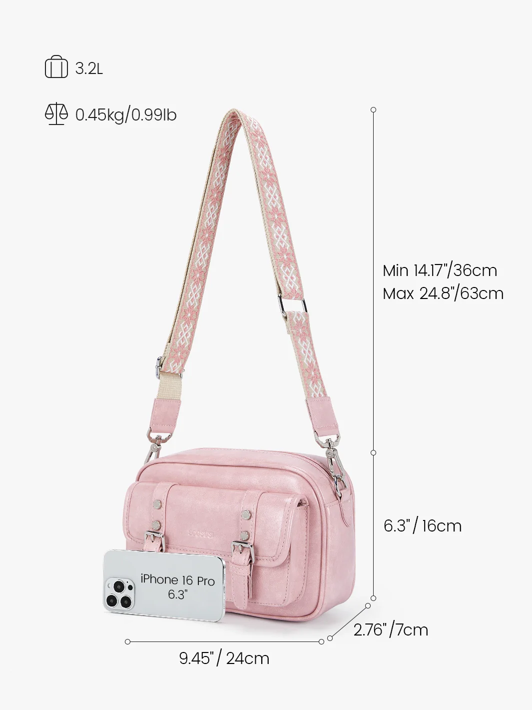 Mia Wide Strap Vegan Leather Crossbody Bag - Image 3