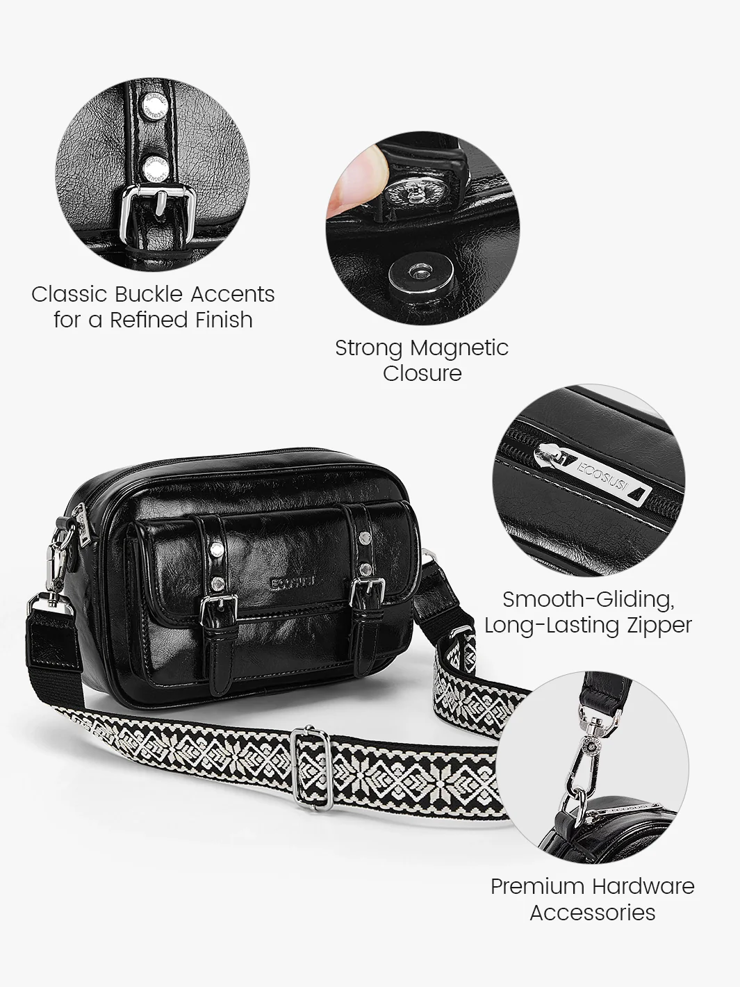 Mia Wide Strap Vegan Leather Crossbody Bag - Image 33