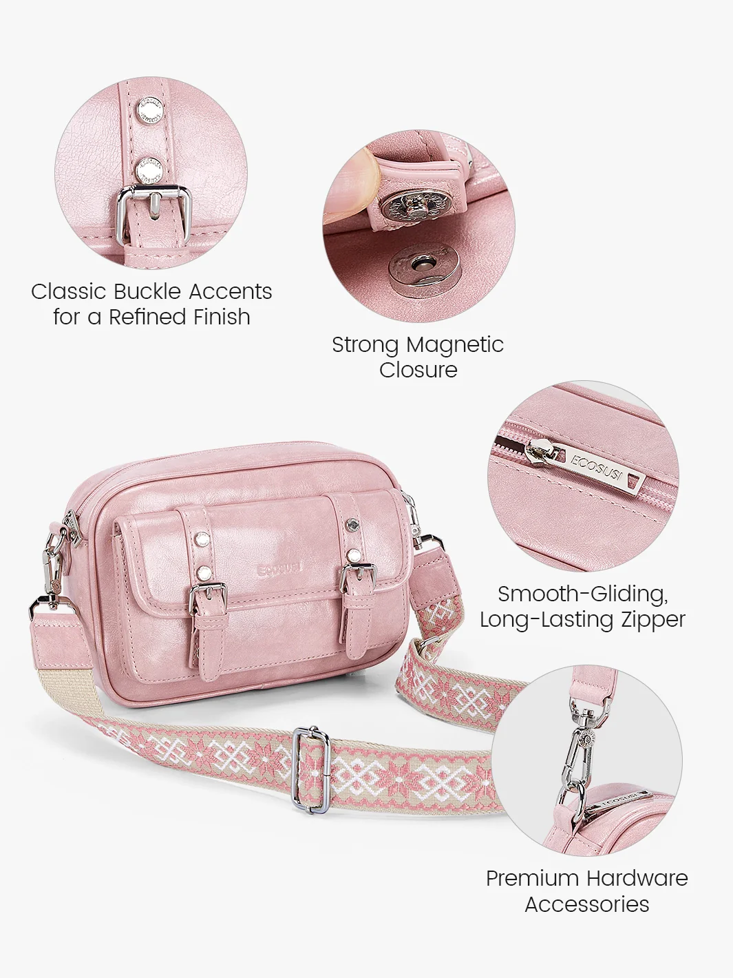 Mia Wide Strap Vegan Leather Crossbody Bag - Image 5