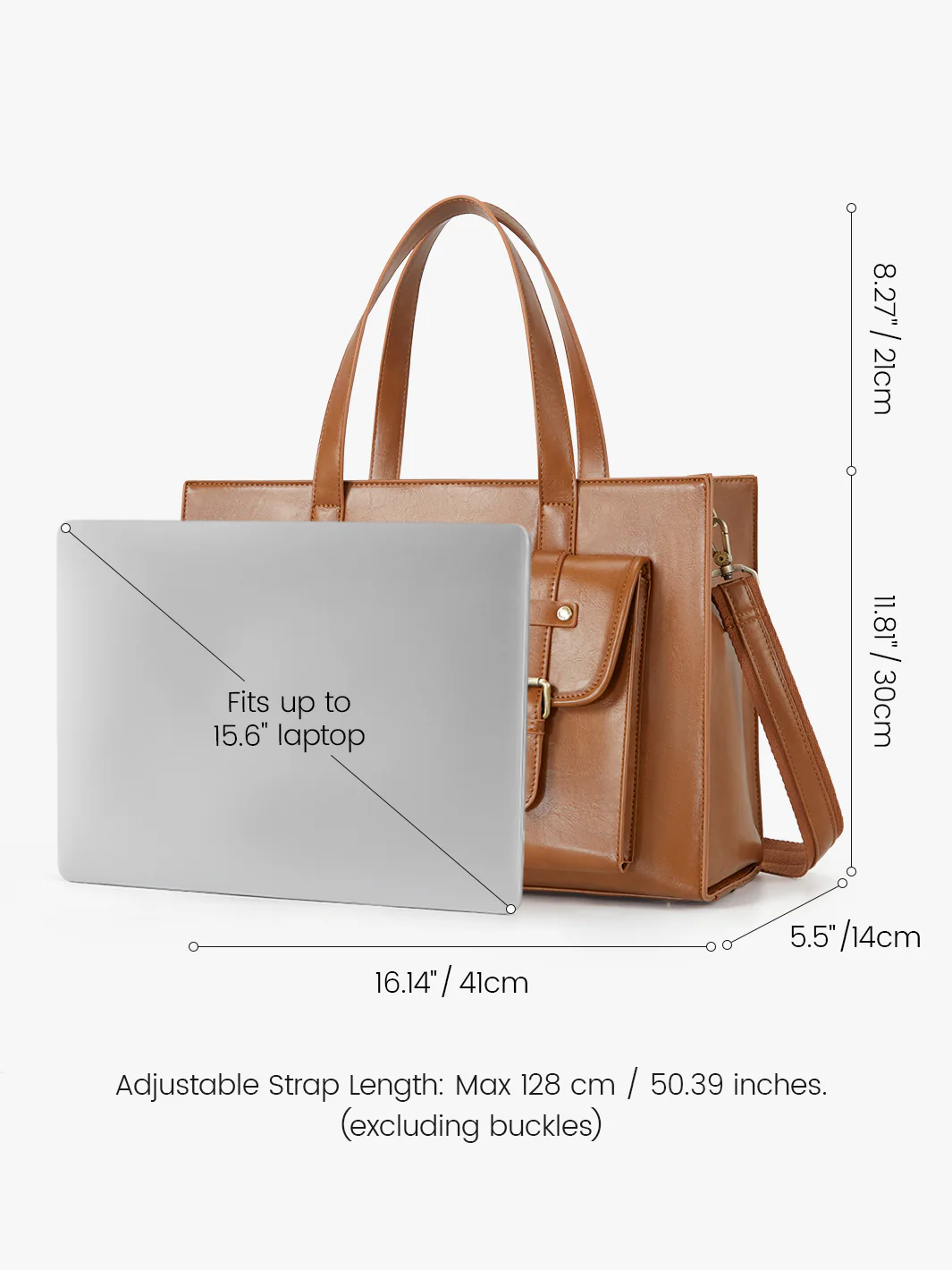 Olivia's Classic PU Leather Handbag for 13-15.6 Inch Laptop Tote - Image 14