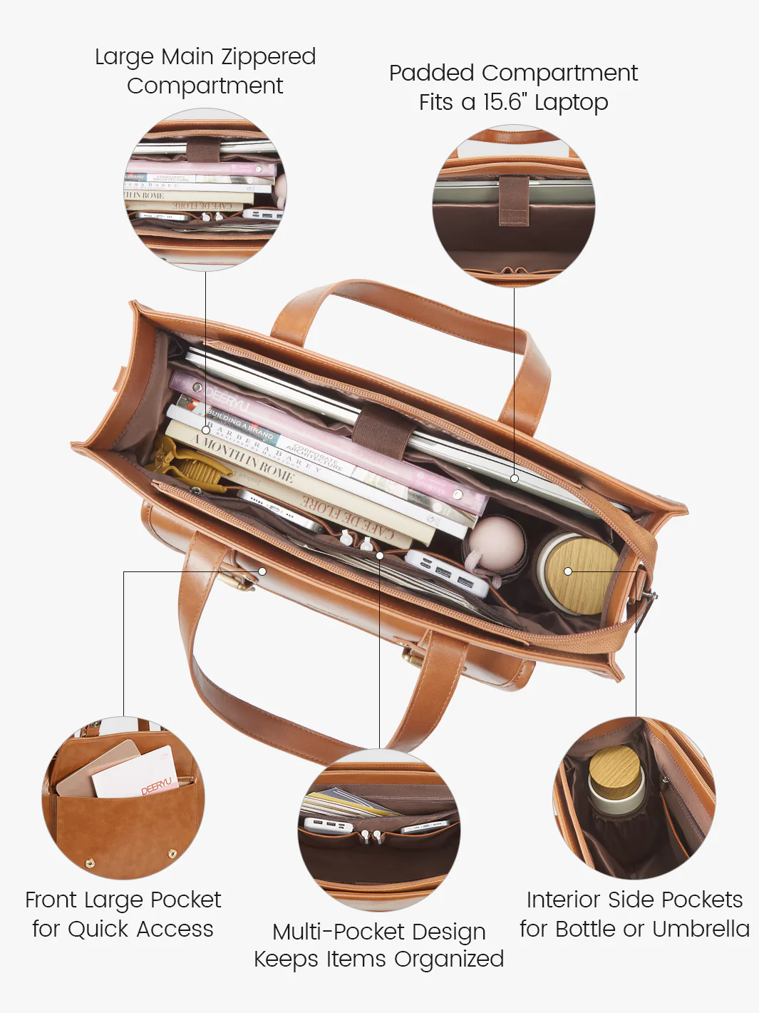 Olivia's Classic PU Leather Handbag for 13-15.6 Inch Laptop Tote - Image 17