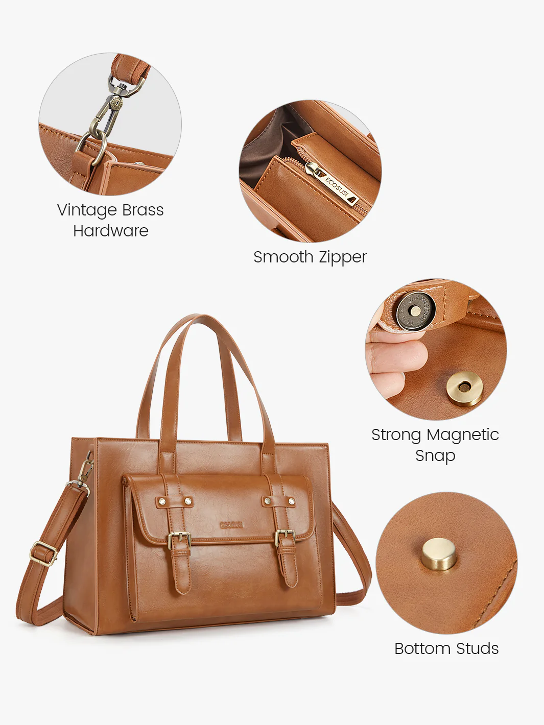Olivia's Classic PU Leather Handbag for 13-15.6 Inch Laptop Tote - Image 18