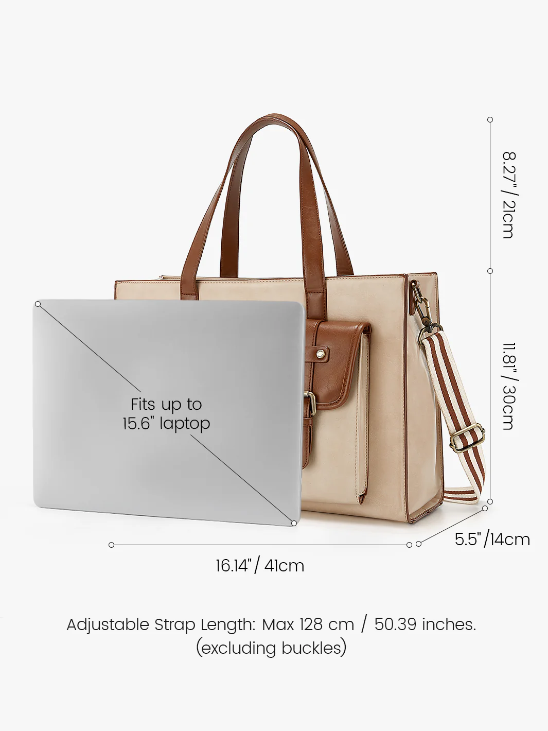 Olivia's Classic PU Leather Handbag for 13-15.6 Inch Laptop Tote - Image 25
