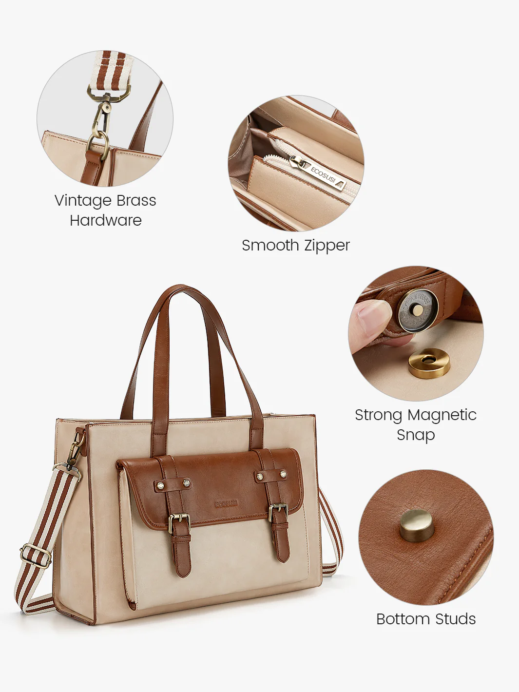 Olivia's Classic PU Leather Handbag for 13-15.6 Inch Laptop Tote - Image 29