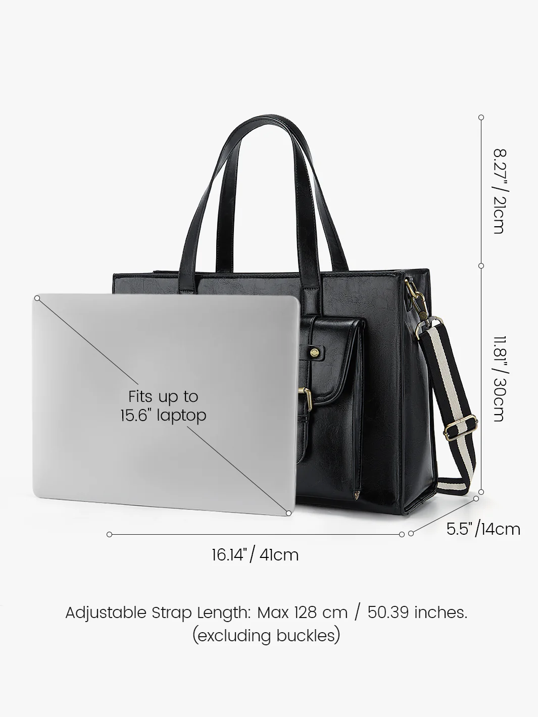 Olivia's Classic PU Leather Handbag for 13-15.6 Inch Laptop Tote - Image 3
