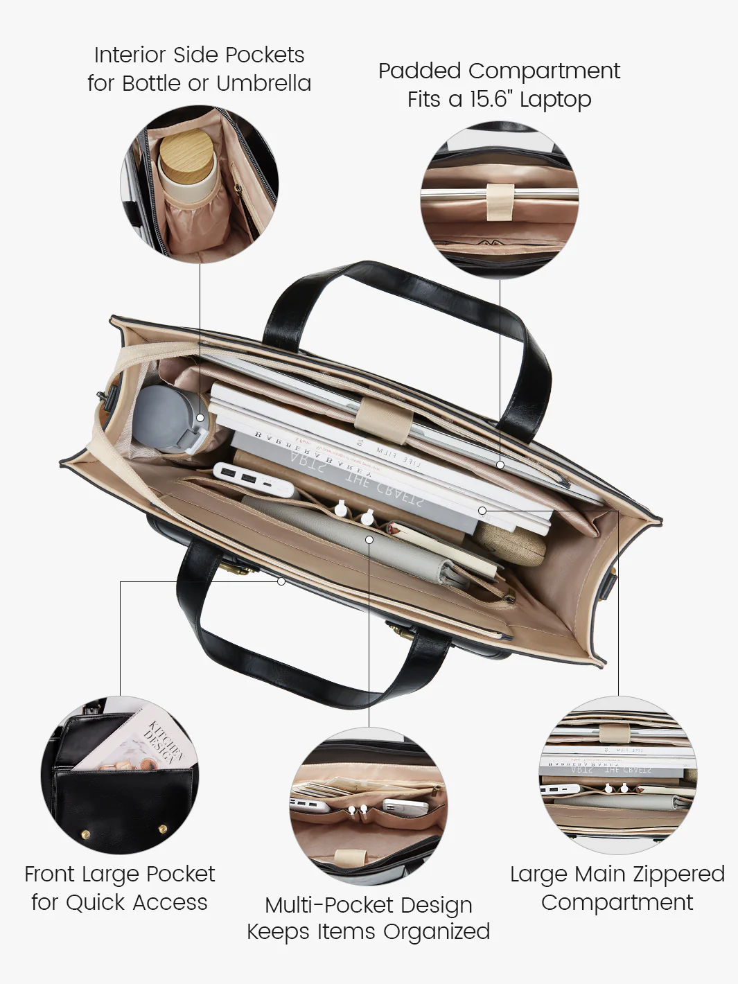 Olivia's Classic PU Leather Handbag for 13-15.6 Inch Laptop Tote - Image 39