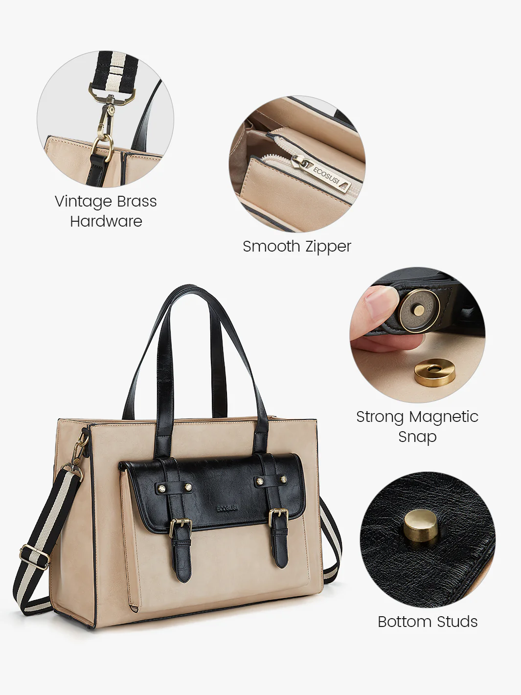 Olivia's Classic PU Leather Handbag for 13-15.6 Inch Laptop Tote - Image 40