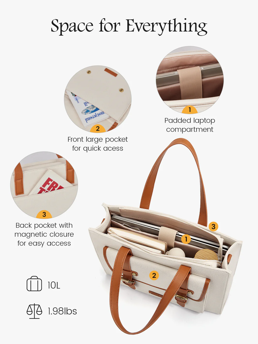 Olivia's Classic PU Leather Handbag for 13-15.6 Inch Laptop Tote - Image 49