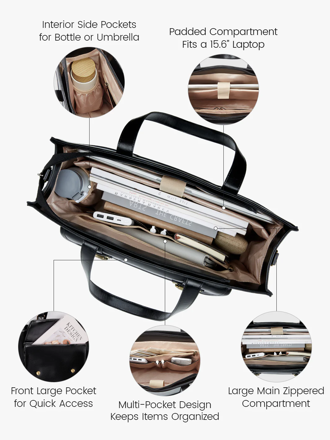 Olivia's Classic PU Leather Handbag for 13-15.6 Inch Laptop Tote - Image 6