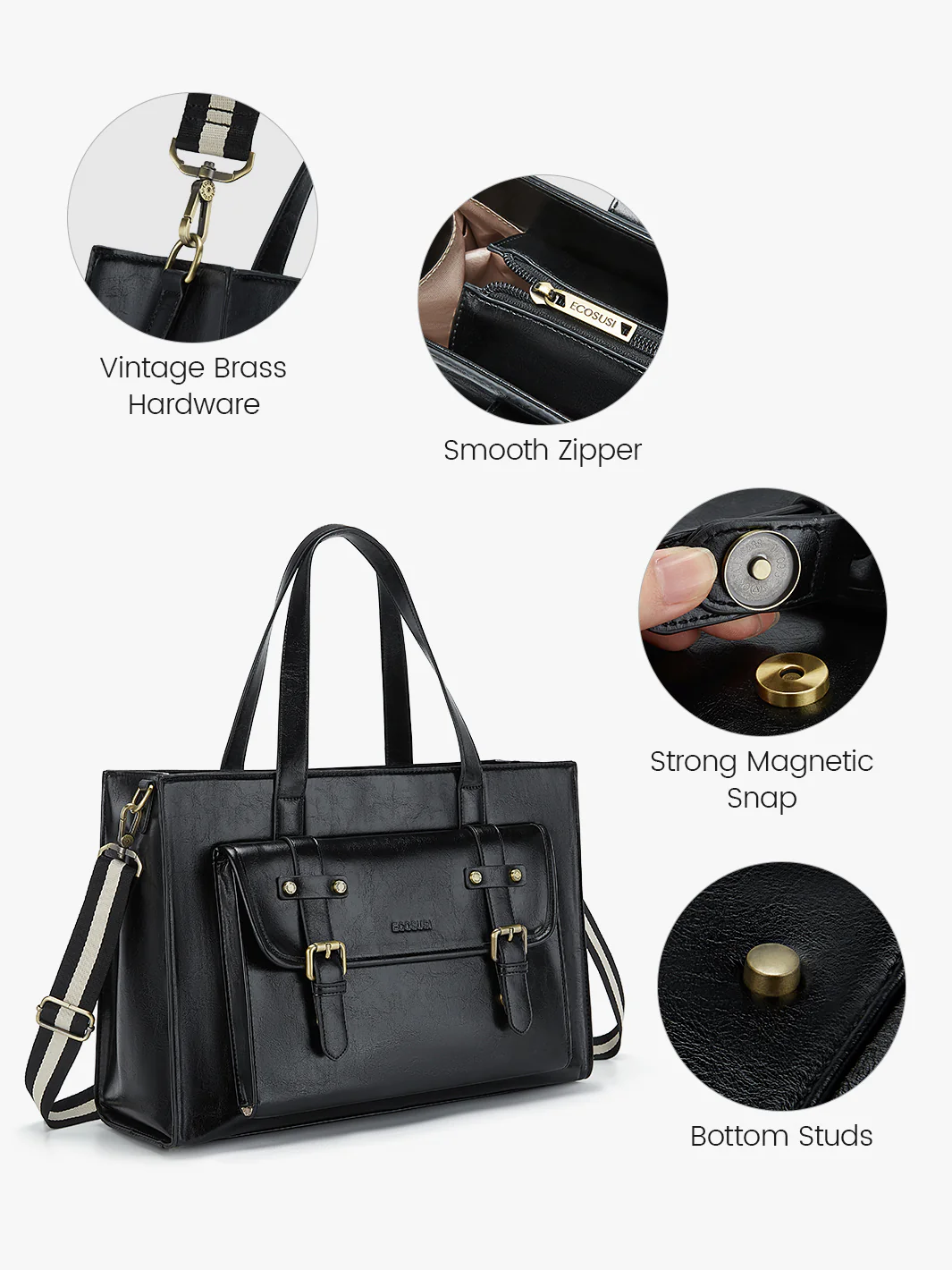 Olivia's Classic PU Leather Handbag for 13-15.6 Inch Laptop Tote - Image 7
