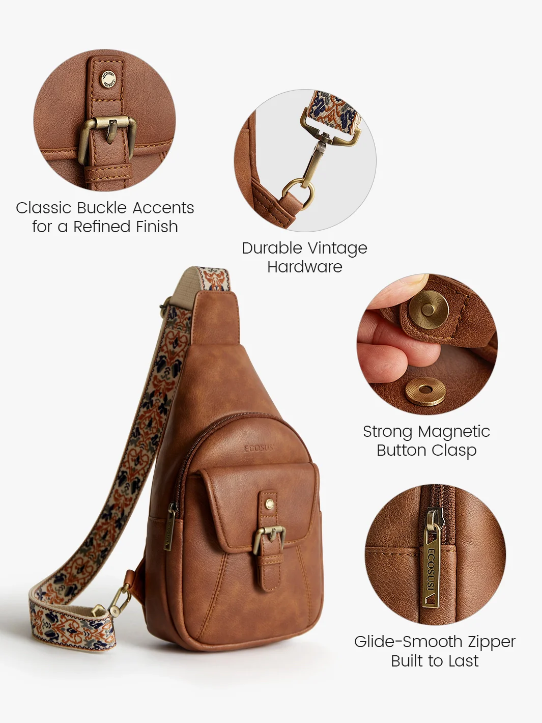 Vintage Leather Sling Bag with Guitar Strap - Image 10