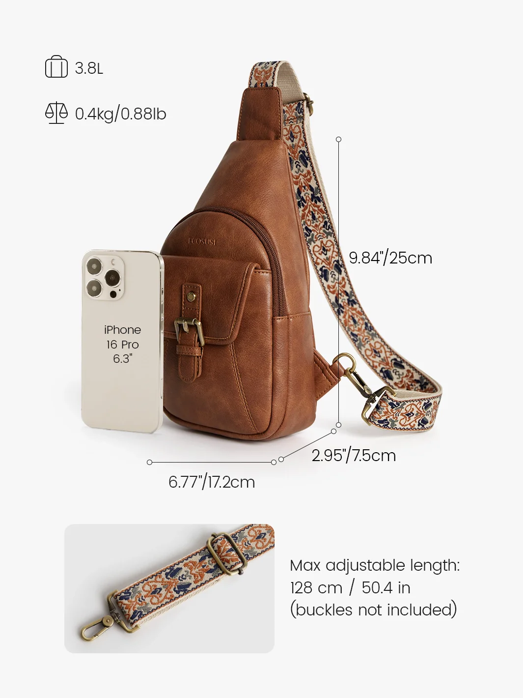 Vintage Leather Sling Bag with Guitar Strap - Image 8