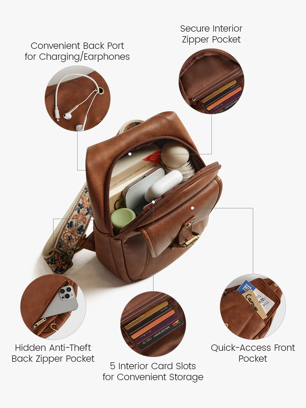 Vintage Leather Sling Bag with Guitar Strap - Image 9
