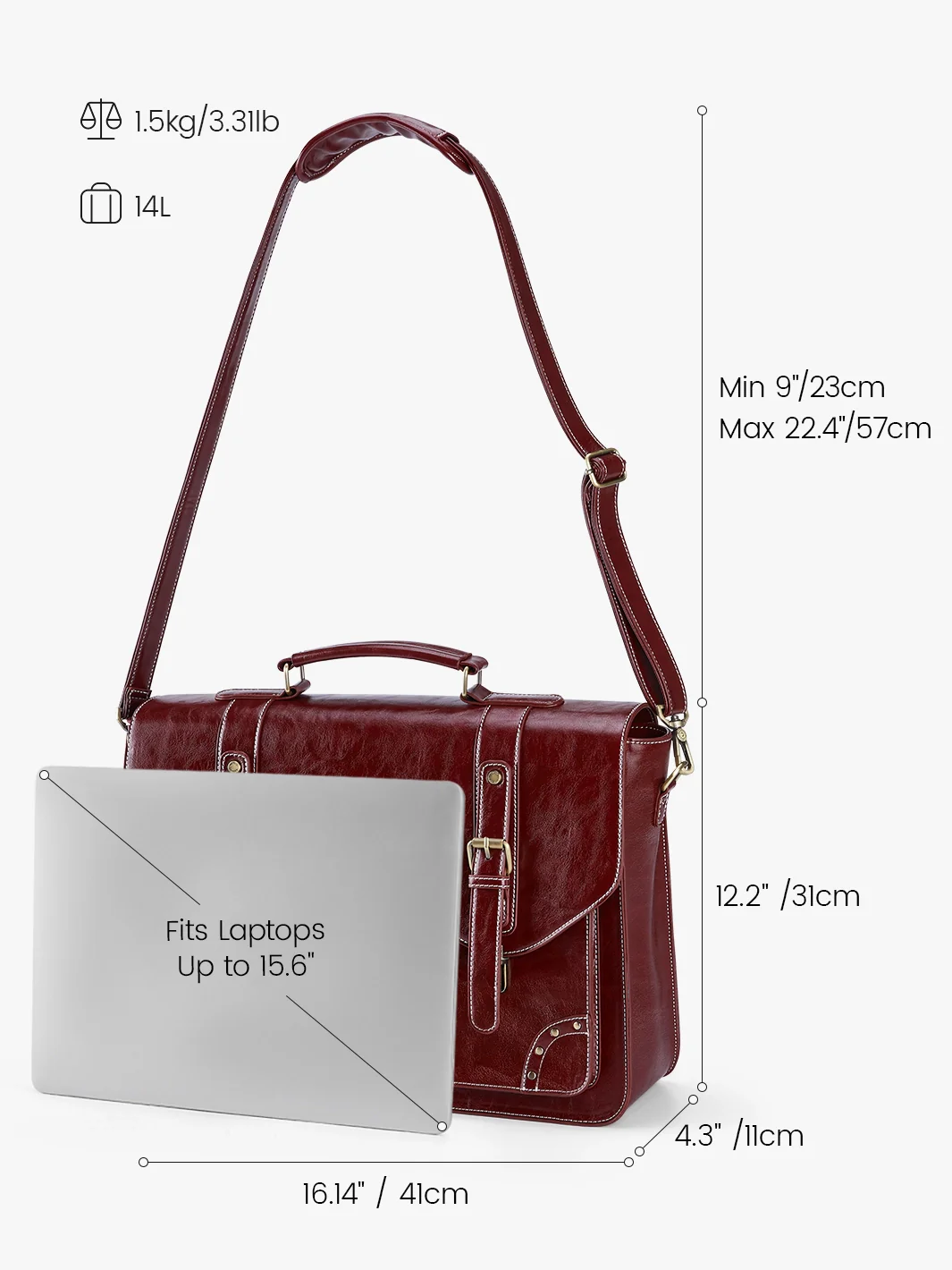 Wilder Vintage Rivet 15.6-Inch Briefcase - Image 3